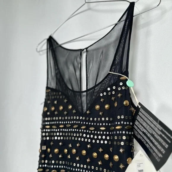 🅽🅴🆆 Badgley Mischka black mesh silver & gold sequin & beads dress, size 10 - Picture 4 of 17